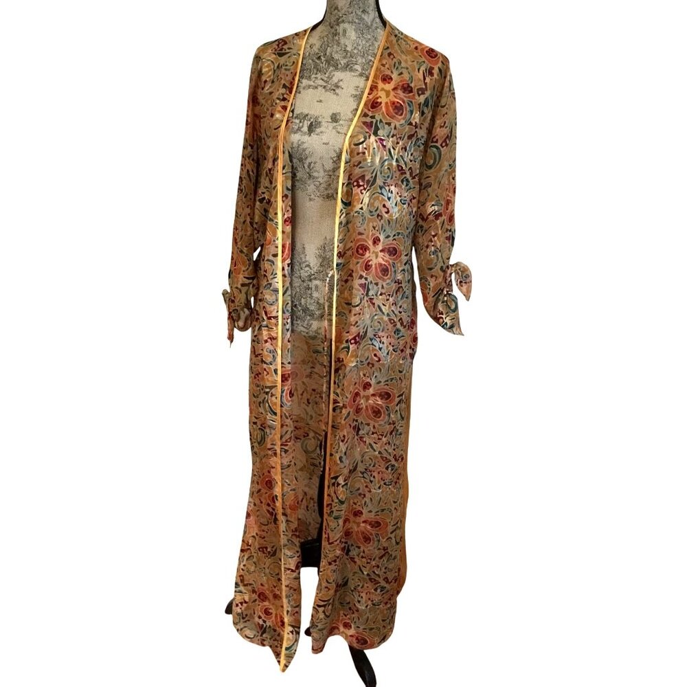 VTG Gold Label Victoria's Secret Woman Abstract Kimono Robe Satin Belt Swim S/P - Picture 2 of 13